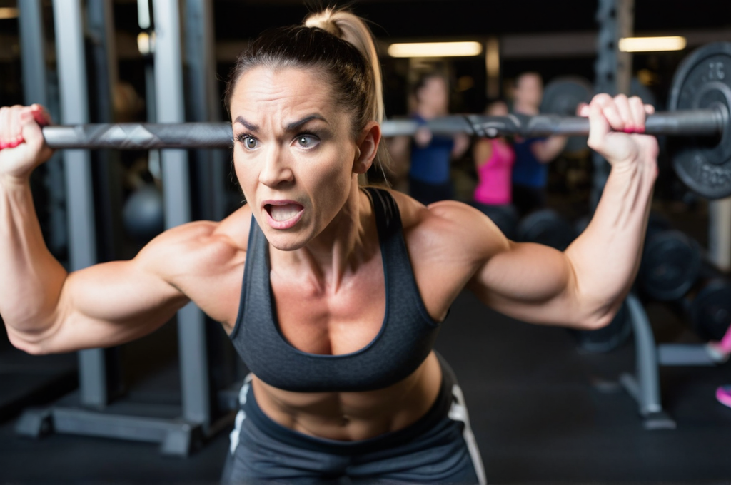 Woman exercising in gym, focusing on her muscles